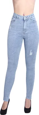 Produktbild von topschuhe24 2811 Damen Skinny Jeans Hose High Waist Push Up, Farbe:Blau, Größe:38 EU