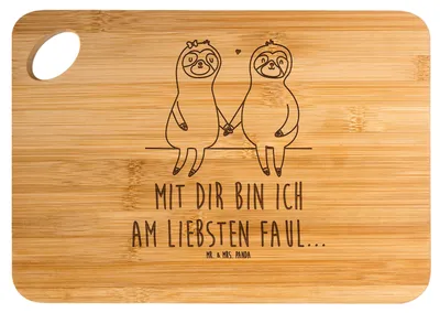 Produktbild von Mr. & Mrs. Panda Frühstücksbrett Faultier Pärchen - Transparent - Geschenk, Schneidebrett, vesperbrett, Brett, Faultiere, Liebe, Holzbrettchen, Holzbrett