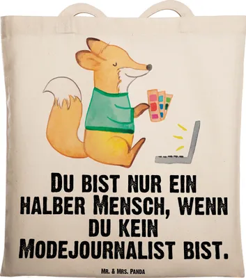 Produktbild von Mr. & Mrs. Panda Tote Bag Modejournalist Herz - Transparent - Geschenk, Ausbildung, Spruch, Unitasche, Laptoptasche, Tasche, Lustig, Journalist, Redakteur, Tragetasche
