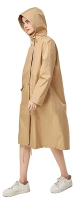 Immagine prodotto di Solidchoice - Impermeabile lungo da donna, colore kaki, con cappuccio impermeabile