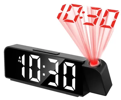 Projektionswecker mit 180° Projektion, LED-Display, Temperaturanzeige, schwarz