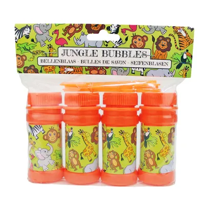 Image de Lot de 4 flacons « Jungle » pour bulles de savon - environ 60 ml par flacon