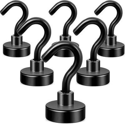 Produktbild von Schwarze magnetische Haken, 20 lbs extra starke Magnete mit Haftkraft, Magnetische Hänge für Küche, extra starke Haken für Handtuch, Plafondverpackung von 6 Stücken