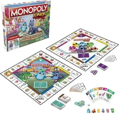 Produktbild von Monopoly Junior Brettspiel - 2-seitiges Brett - 2 Spiele in 1 - Monopoly Spiel für Jungen und Mädchen - HASBRO Kinderspiele
