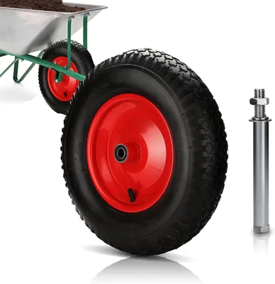 Produktbild von Luftbereiftes Schubkarrenrad mit Achse, Ø 390 mm, 4.80 4.00-8, 120 kg Traglast, PolyurethanGummirad mit Stahlfelge für Gartenkarren