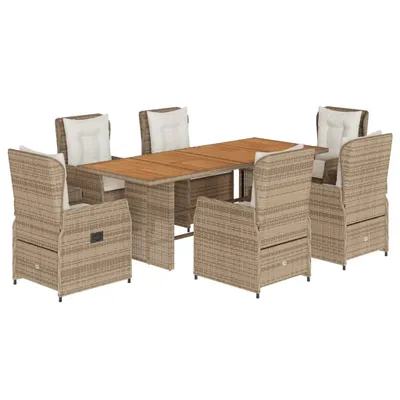 Produktbild von 7-tlg. Garten-Essgruppe mit Kissen Beige Poly Rattan