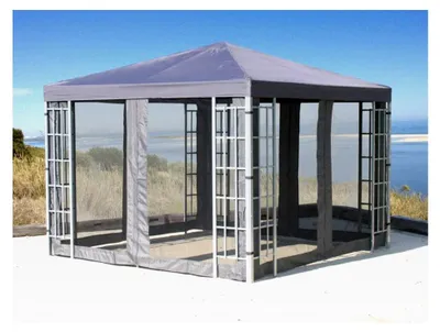 Produktbild von Pavillon Set 3x3m Metall Garten Partyzelt Anthrazit mit 4 Seitenteilen und Moskitonetz