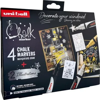 Obrázek produktu pro uni-ball PWE-5M 4PSETN02 uni-ball křídový popisovač Křídový popisovač, 4 balení Vánoční krabička SCANDI