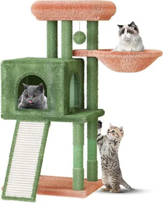 Imagen del producto de Estructura de escalada para gatos, de tamaño compacto, con protección de pelaje, color verde, 98 cm