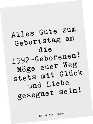 Produktbild von Mr. & Mrs. Panda Postkarte Spruch 1992 Geburtstag - Weiß - Geschenk, Grußkarte, Postkarten, Alter, liebevoller, Geburtstagsgruß, Ansichtskarten, Jahrgang, Alles Gute zum