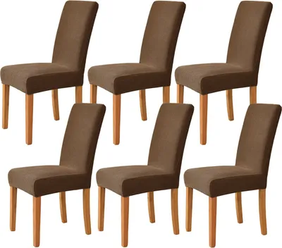 Immagine prodotto di Copri sedie elasticizzati, morbidi, antiscivolo, per sedie da sala da pranzo e per banchetti, set da 6, colore caffè scuro