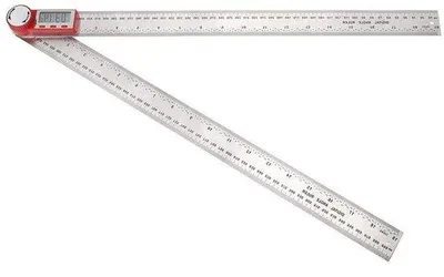 Immagine prodotto di Misuratore digitale a 360 gradi con custodia in acciaio inossidabile e display LCD - Strumento di misurazione per angoli e lunghezze (0-500 mm)