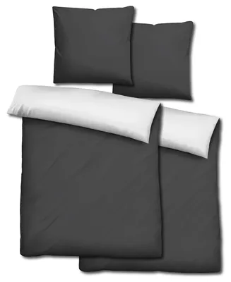 Immagine prodotto di Set da letto reversibile Sleezzz® Renforcé grigio scuro/bianco 135 x 200 + 80 x 80 cm