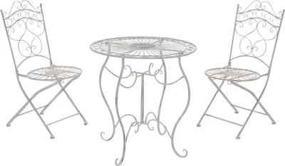 Produktbild von Outdoor Sitzgruppe FUVER - Metall Weiß 40x50x92 cm | Gartenmöbelset 2 Personen Metall Vintage Balkonmöbel Set Bistrotisch Terrassenmöbelset Balkonset
