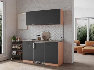 Produktbild von Küche Miniküche Singleküche Küchenzeile Einbau Buche Grau Gerda 150 cm Respekta