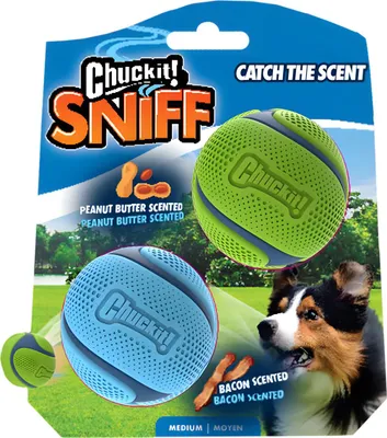 Imagen del producto de Chuckit! Sniff Fetch Ball Duo, 2 pelotas para perros con aroma, tamaño medio, diámetro de 6,5 cm