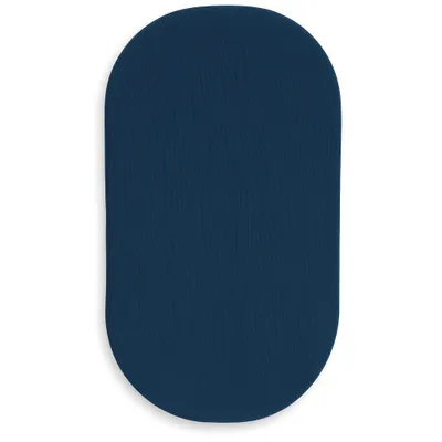 Produktbild von DOLCE SONNO Musselin Spannbettlaken 75x35 cm – 100% Baumwolle – für Moseskorb, Beistellbett & Wiege – Ovale Babybettwäsche mit Gummizug, Dunkelblau