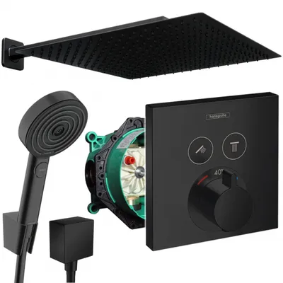 Produktbild von Hansgrohe und Jowi Unterputz Duschsystem ShowerSelect Thermostat, Schwarz, 360x360 mm Kopfbrause