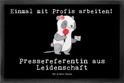 Produktbild von Mr. & Mrs. Panda fußmatte Pressereferentin Leidenschaft 50 x 75 cm - Schwarz - Geschenk, Lustig, Studium, Spruch, Witzig, Schmutzfangmatte, Schmutzmatte, Fußabtreter