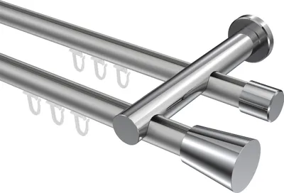 Produktbild von Interdeco Innenlaufstange / Gardinenstange mit Innenlauf Silbergrau / Chrom, Typ Platon Sitra (Konus), 20 mm Ø 2-läufig, 100 cm