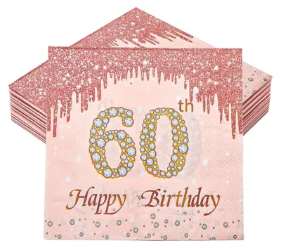 Servietten 60. Geburtstag, 24 Stück, 33×33 cm, roségold