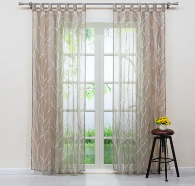Produktbild von Joyswahl Vorhang Schlaufen Voile Gardinen mit weißem Zweigmuster Transparent Schlafzimmer Wohnzimmer BxH 140x245 cm Sand 1 Stück