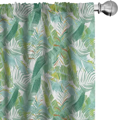 Image de ABAKUHAUS Exotique Rideaux, voilages, joli motif botanique avec illustration créative de feuilles tropicales et de jungle naturelle, 2 pièces 75 x 175 cm, multicolore