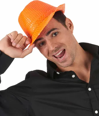Produktbild von Orangefarbener Paillettenhut für Erwachsene