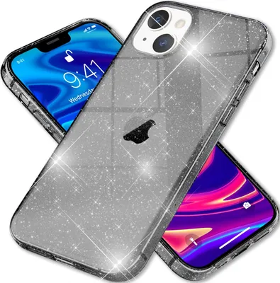 Produktbild von NALIA Glitzer Hülle für iPhone 13 Mini, Transparent Glitter Cover Handy Case Schwarz