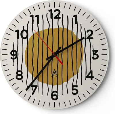 Produktbild von Wanduhr - Rund - Glasuhr - Modern Piece Linear - 40x40cm - Schleichendes Uhrwerk - Lautlos - zum Aufhängen bereit - Dekoration Modern - Wanddekoration aus Glas - C4AR40x40-4793