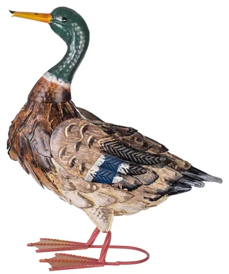 Image de Canard de jardin - Sculpture en métal - 41 cm - Figurine d'oiseau réaliste - Décoration de jardin et de pelouse - Multicolore