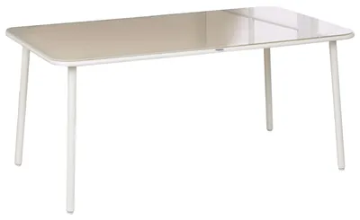 Produktbild von BELIANI Gartentisch Hellbeige Stahl mit Glasplatte Sicherheitsglas 160 x 90 cm Rechteckig für 6 Personen Pulverbeschichtet UV Beständig Wetterfest