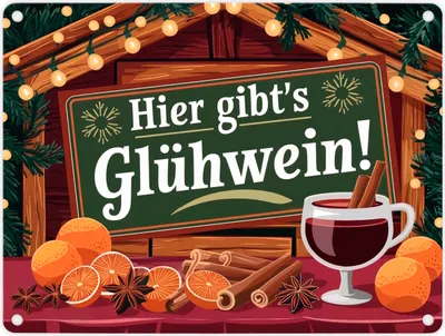 Produktbild von Hier gibts Glühwein Weihnachtsmarkt Metallschild in 15x20 cm