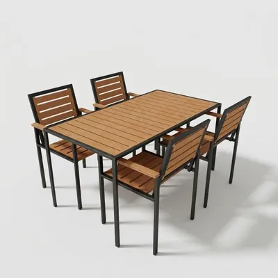 Produktbild von Gartentischset Lerai mit 4 Stühlen aus Holz und Metall