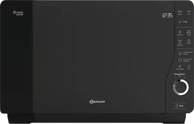 A black Bauknecht microwave oven shown from the front.