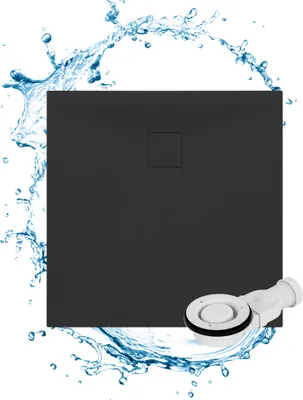 Produktbild von Granitan | Duschwanne Teja - 80 x 80 cm - Schwarz - Antirutsch-Oberfläche - Hochwertiger Duroplast