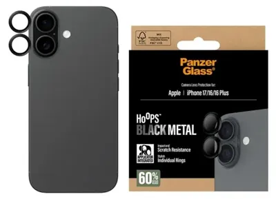 Produktbild von PanzerGlass ® Hoops® Kameraschutz Schwarz iPhone 17 | iPhone 16 | 16 Plus, Apple, Apple - iPhone 17, Apple - iPhone 16, Apple - iPhone 16 Plus, Trockene Anwendung, Kratzresistent, Schockresistent, Schwarz, 1 Stück(e)