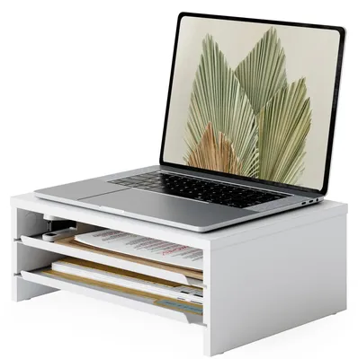 Immagine prodotto di Supporto per monitor - Organizer in legno e metallo - 36,3 x 23,5 x 13,5 cm - Bianco