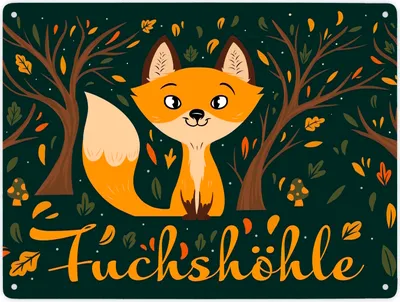 Produktbild von Metallschild XXL in 28x38 cm mit niedlichem Fuchs im Wald und Herbst Motiven -