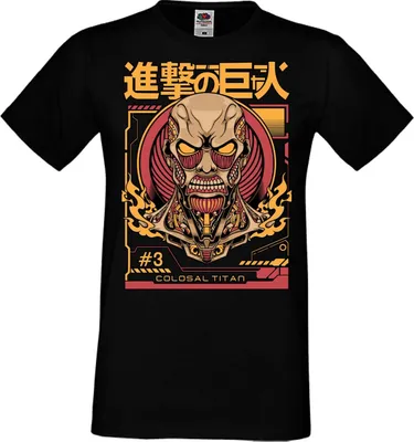 Zdjęcie produktu dla Męska Koszulka Manga Anime Attack Anime On Titan Colosal Titan Colosal Attack, Man XL / Czarny