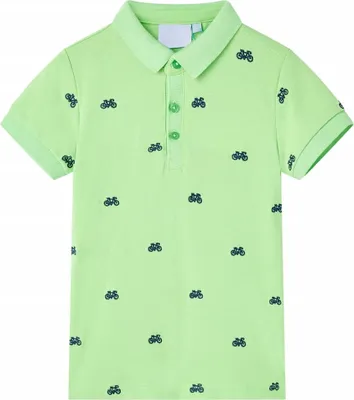 Produktbild von Kinder-Poloshirt Neongrün Größe 116 mit Fahrrad-Design