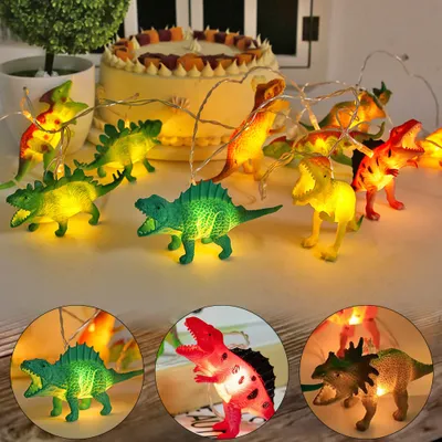 Productafbeelding van 3M Warmwitte LED-dinosaurus-lichtketting, decoratieve lamp voor kinderkamers, werkt op batterijen, speelgoed voor jongens