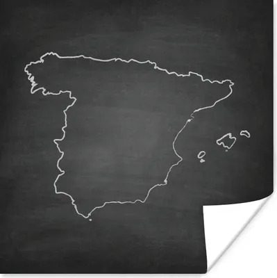 Produktbild von MuchoWow® Poster Schwarze und weiße Illustration von Spanien auf einer Kreidetafel 100x100 cm - Babyzimmer
