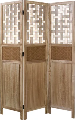 Produktbild von Homestyle4u Paravent Raumteiler 3 teilig Kiefer Holz mit Ornamente Braun Natur 170 cm Indoor