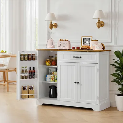 Immagine prodotto di Buffet da cucina BEALIFE 105x40x85 cm | 3 ante e 1 cassetto | In MDF con protezione antiribaltamento | Retro/Bianco AP102