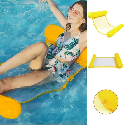 Produktbild von Wasserhängematte aufblasbar gelb 100x70cm PVC belastbar bis 100 Kg Schwimmbett Hängematte Poolhängematte