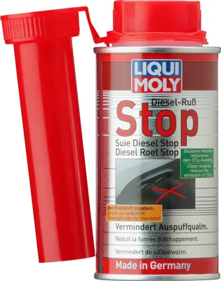 A can of Liqui Moly DIESEL RUSS-STOP additive with a red plastic cap and applicator tube.