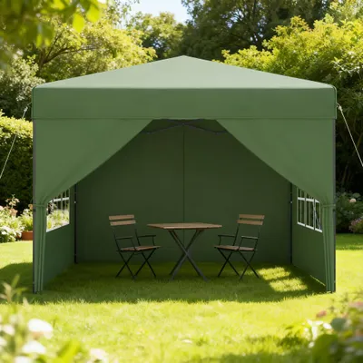 Produktbild von YARDIN 3x3 m Pop-Up Pavillon, Ein-Knopf Schnellaufbau, wasserdicht & UV-Schutz, mit 4 Seitenteilen, inkl. Tasche – Grün