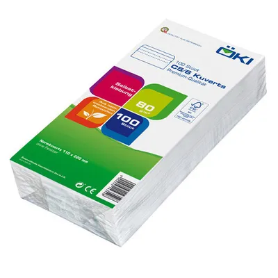 Produktbild von 100x ÖKI Briefumschläge Kuvert C5/6 110x220mm weiß 80 gr. selbstklebend