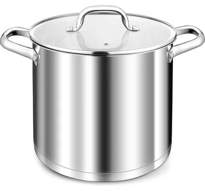Immagine prodotto di Pentola da cucina in acciaio inossidabile da 10 litri, adatta per induzione, con fondo a 3 strati, coperchio in vetro, diametro 24 cm